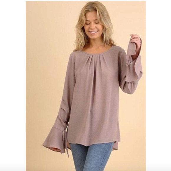 UMGEE USA Gray Oat Drawstring Bell Sleeve Boho Top - Picture 1 of 8